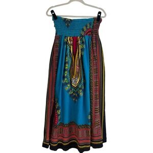 Jackpot Smocked Strapless Dashiki Dress 100% Cotton Free‎ Size